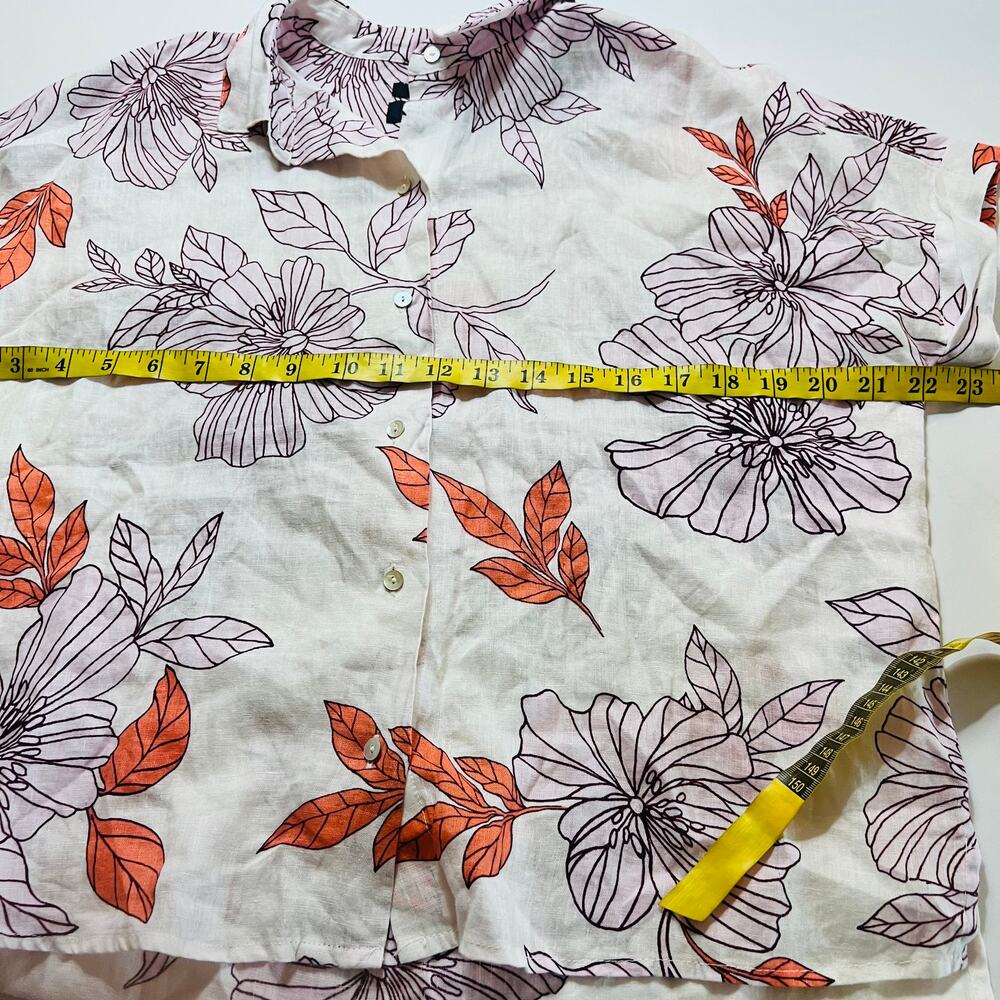 Rachel Roy Linen Multicolored Floral Dolman Sleeve Button Up Top Size Small - Picture 5 of 7